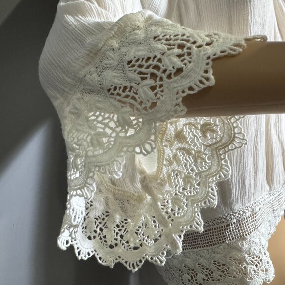 White Off-Shoulder Boho Blouse with Crochet Lace Trim - Picture 2 of 3